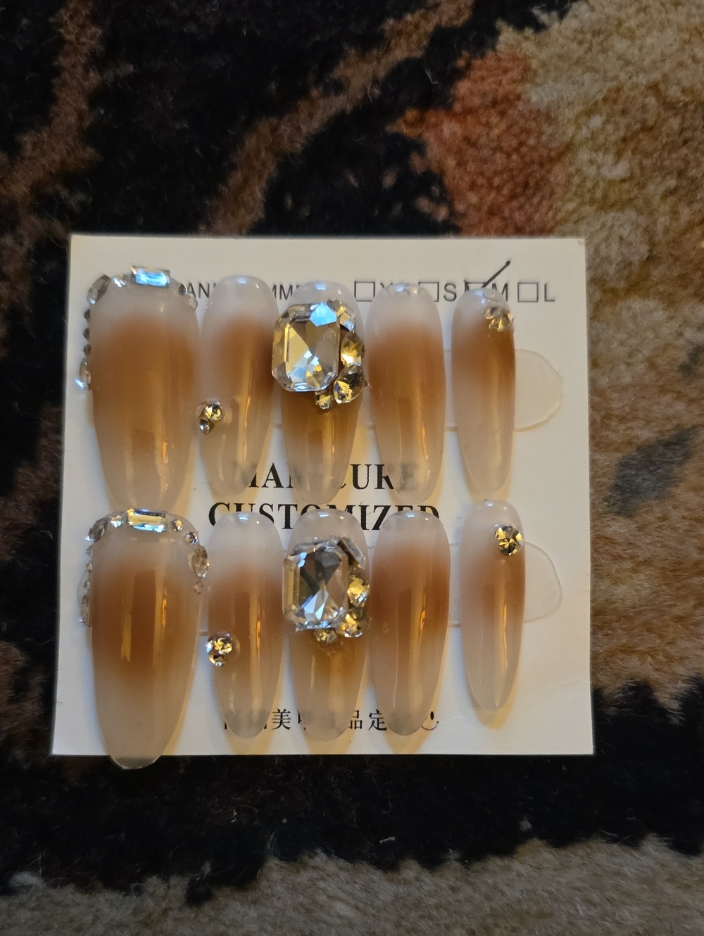 Nude Ombre Press-On Nails with Clear Crystal Accents 1 Set Size Med